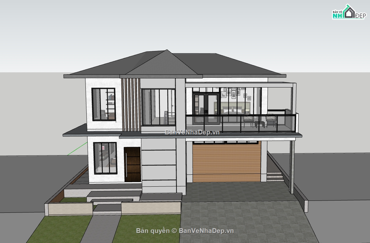 biệt thự,su biệt thự 2 tầng,sketchup biệt thự