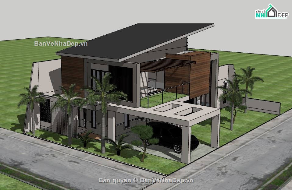 Biệt thự 2 tầng,file su biệt thự 2 tầng,model su biệt thự 2 tầng,biệt thự 2 tầng file sketchup