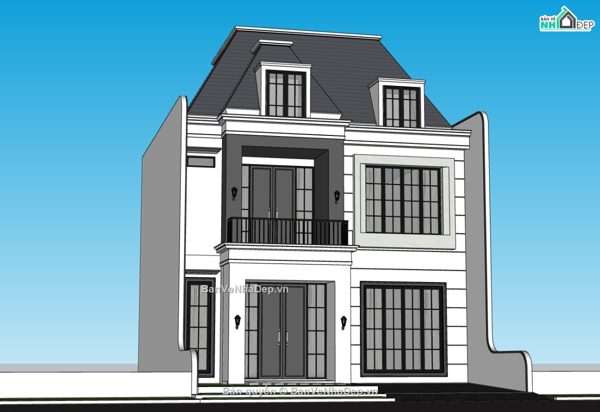 biệt thự 3 tầng,su biệt thự,sketchup biệt thự