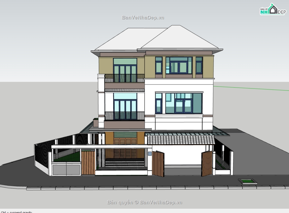 biệt thự 3 tầng,su biệt thự,sketchup biệt thự