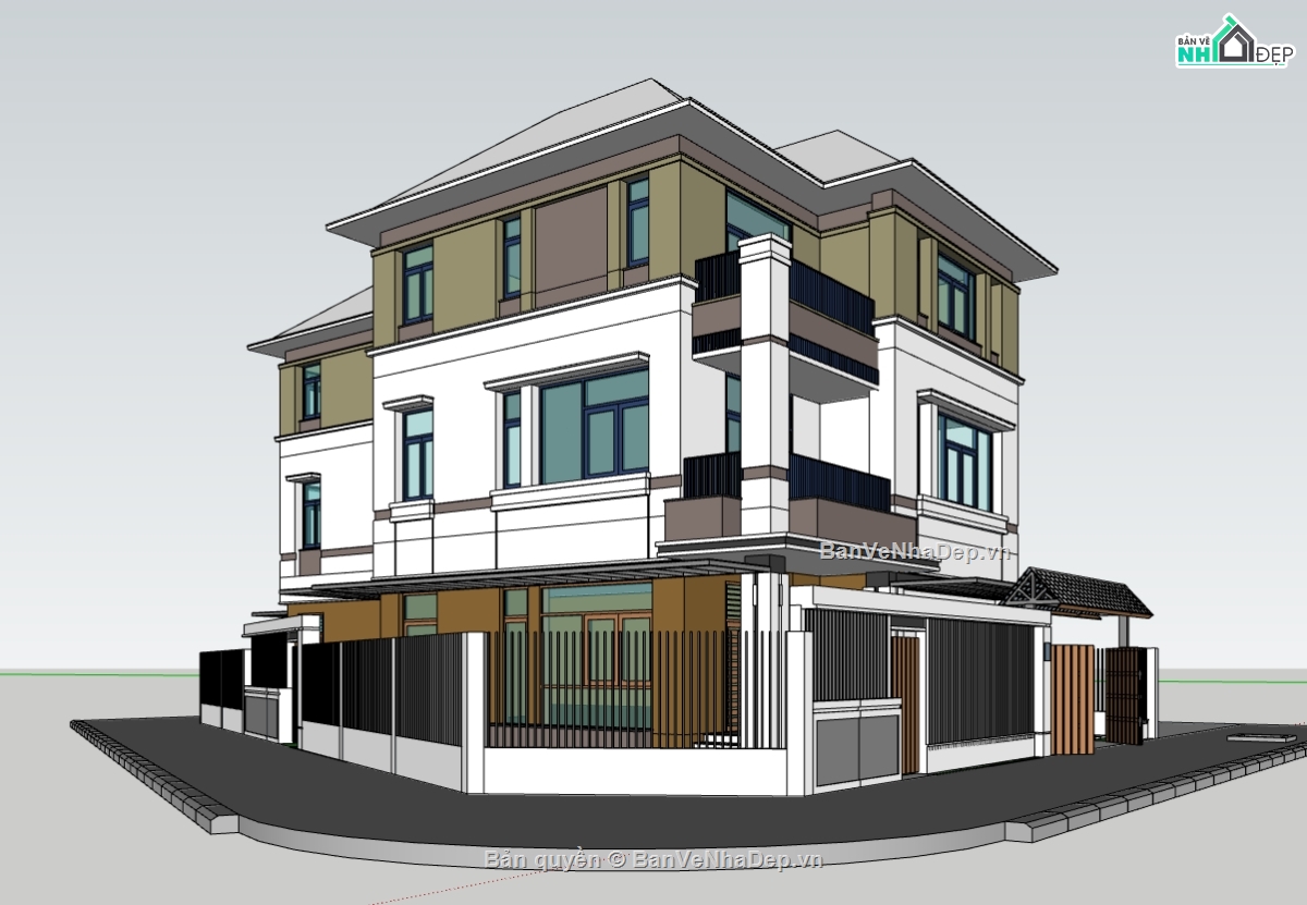 biệt thự 3 tầng,su biệt thự,sketchup biệt thự