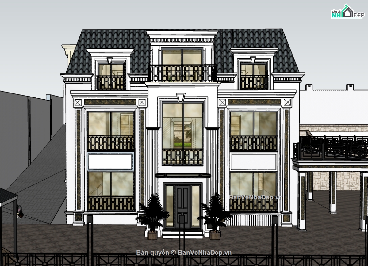 biệt thự 3 tầng,su biệt thự,sketchup biệt thự