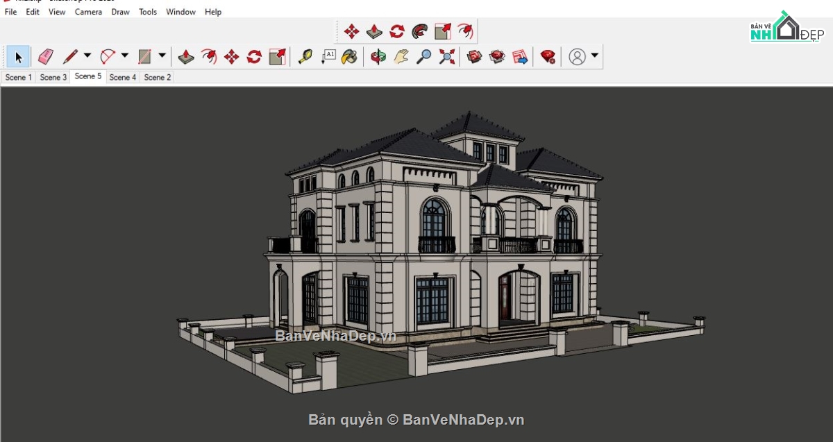 Biệt thự tân cổ điển sketchup,File su Biệt thự tân cổ điển,Model 3d su biệt thự,mẫu 3dsketchup biệt thự