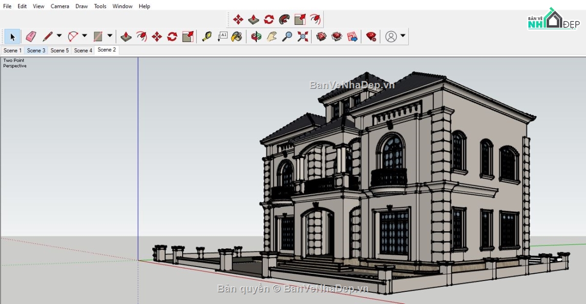 Biệt thự tân cổ điển sketchup,File su Biệt thự tân cổ điển,Model 3d su biệt thự,mẫu 3dsketchup biệt thự