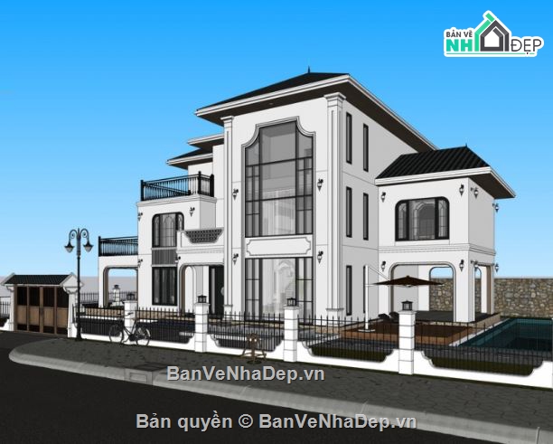 biệt thự sketchup,File biệt thự sketchup,biệt thự indochine