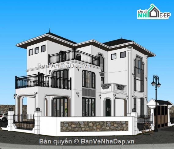 biệt thự sketchup,File biệt thự sketchup,biệt thự indochine