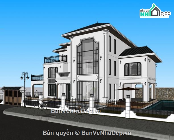 biệt thự sketchup,File biệt thự sketchup,biệt thự indochine