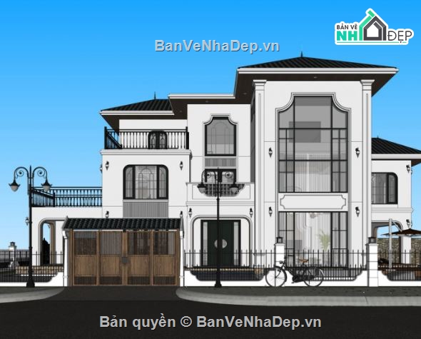 biệt thự sketchup,File biệt thự sketchup,biệt thự indochine