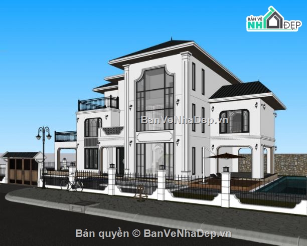 biệt thự sketchup,File biệt thự sketchup,biệt thự indochine