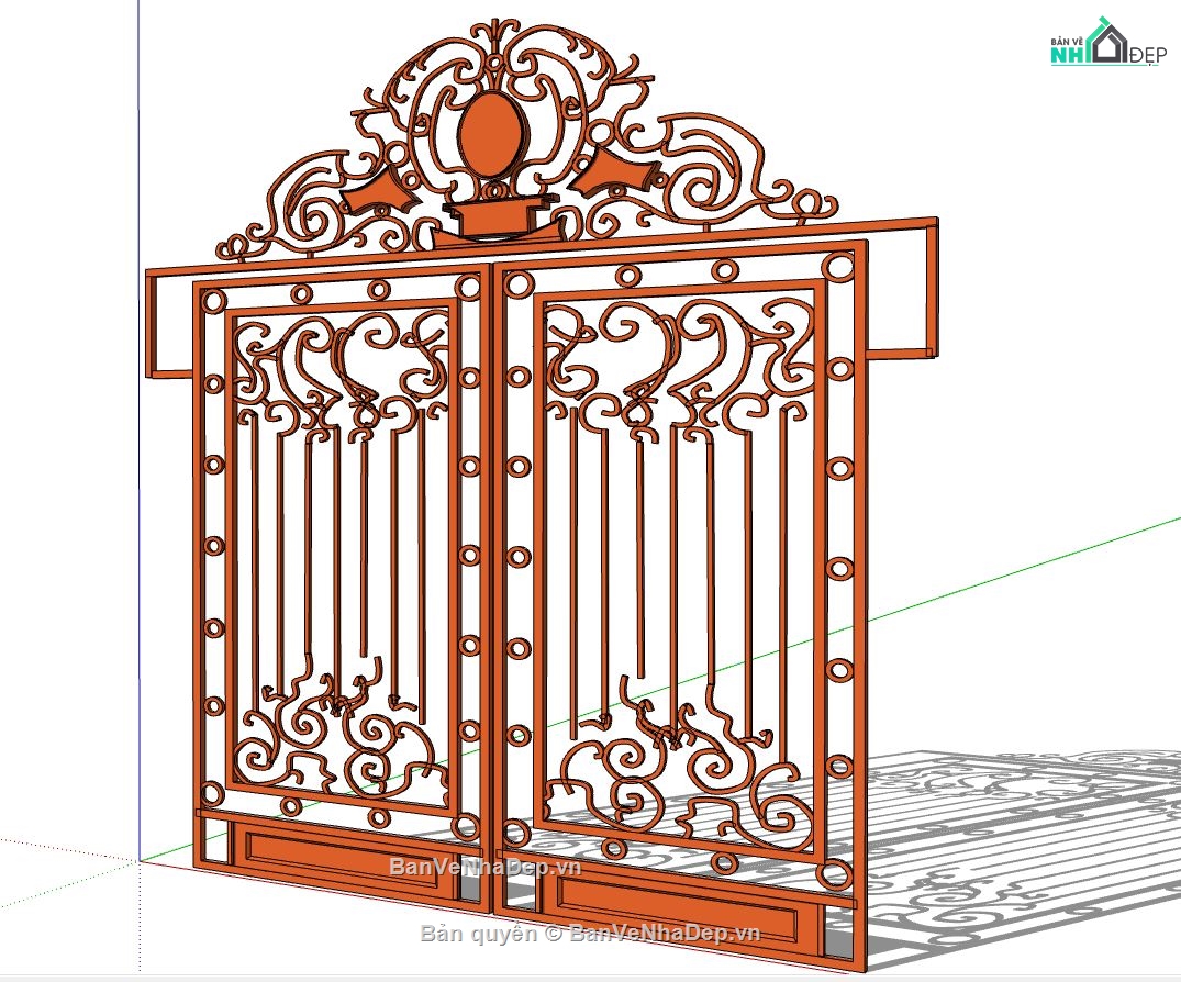 cửa cổng cnc 2 cánh,cnc cửa 2 cánh,model su cổng 2 cánh