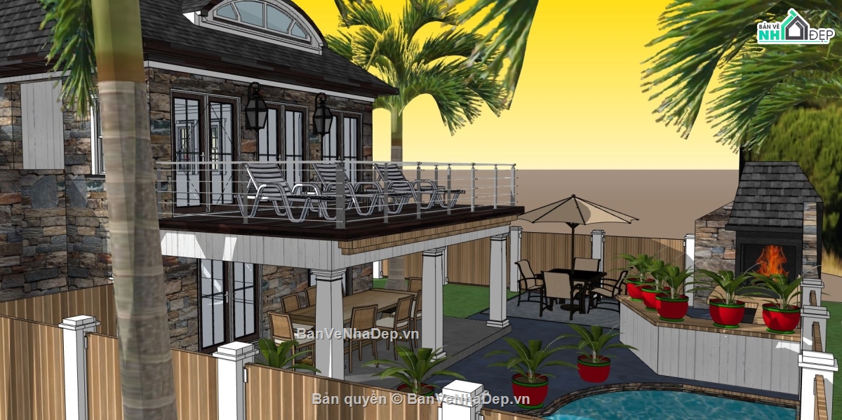 bản vẽ homsetay file sketchup,mẫu thiết kế khách sạn 2 tầng,dựng model su homestay 2 tầng,model su dựng nhà 2 tầng