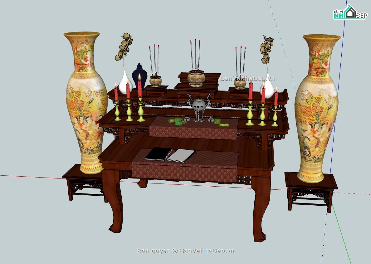 thiết kế bàn thờ,sketchup bàn thờ,sketchup thiết kế bàn thờ,bàn thờ gỗ,model su bàn thờ