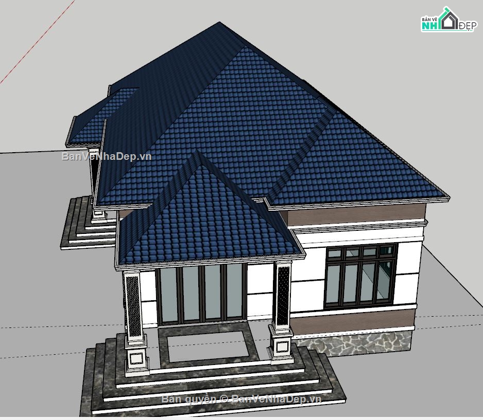 File sketchup biệt thự 1 tầng,Model sketchup biệt thự 1 tầng,Bản vẽ sketchup biệt thự 1 tầng,Mode su biệt thự 1 tầng,Biệt thự 1 tầng 12x17m,Model su biệt thự 1 tầng