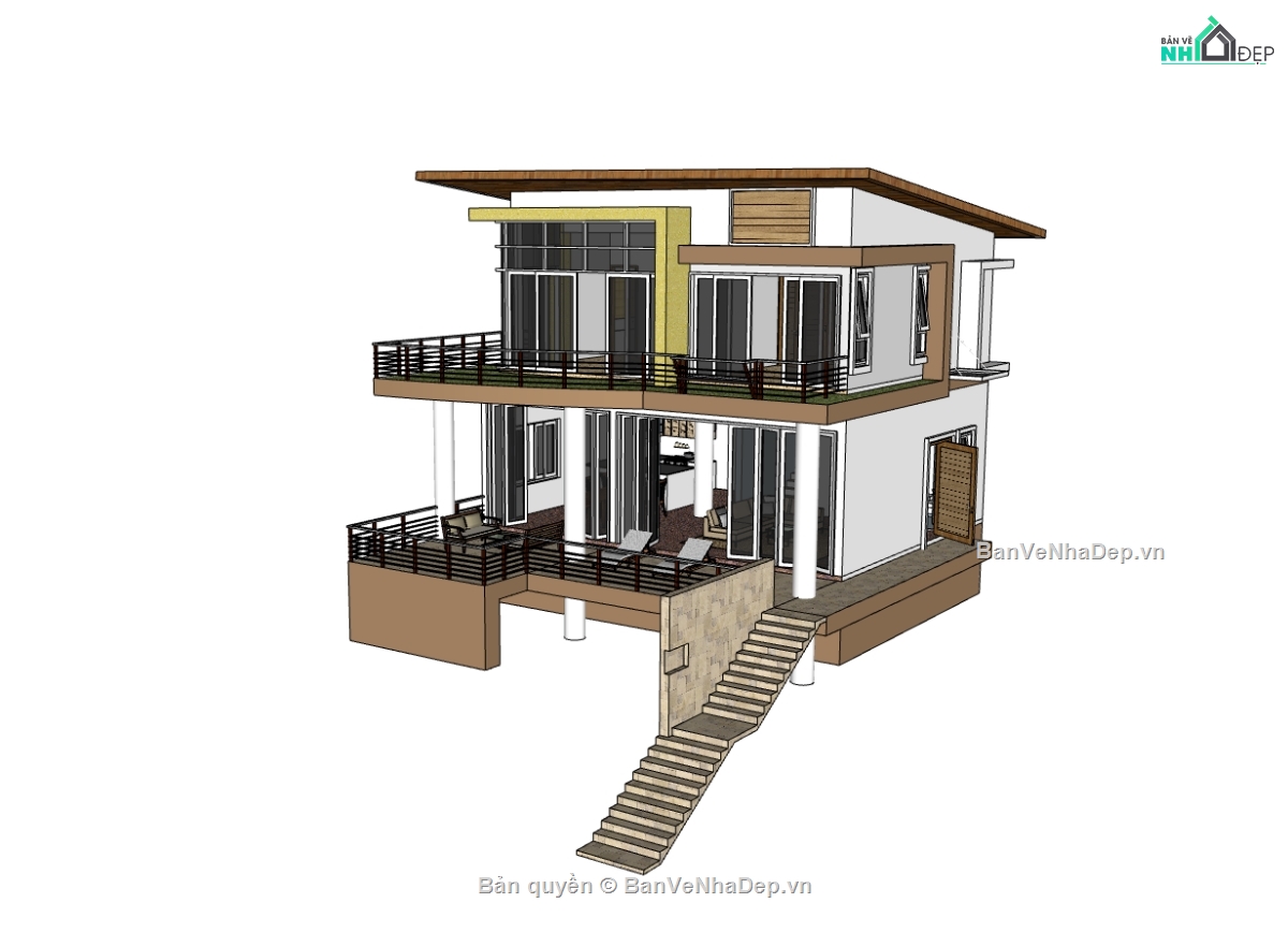 biệt thự 2 tầng,su biệt thự,sketchup biệt thự