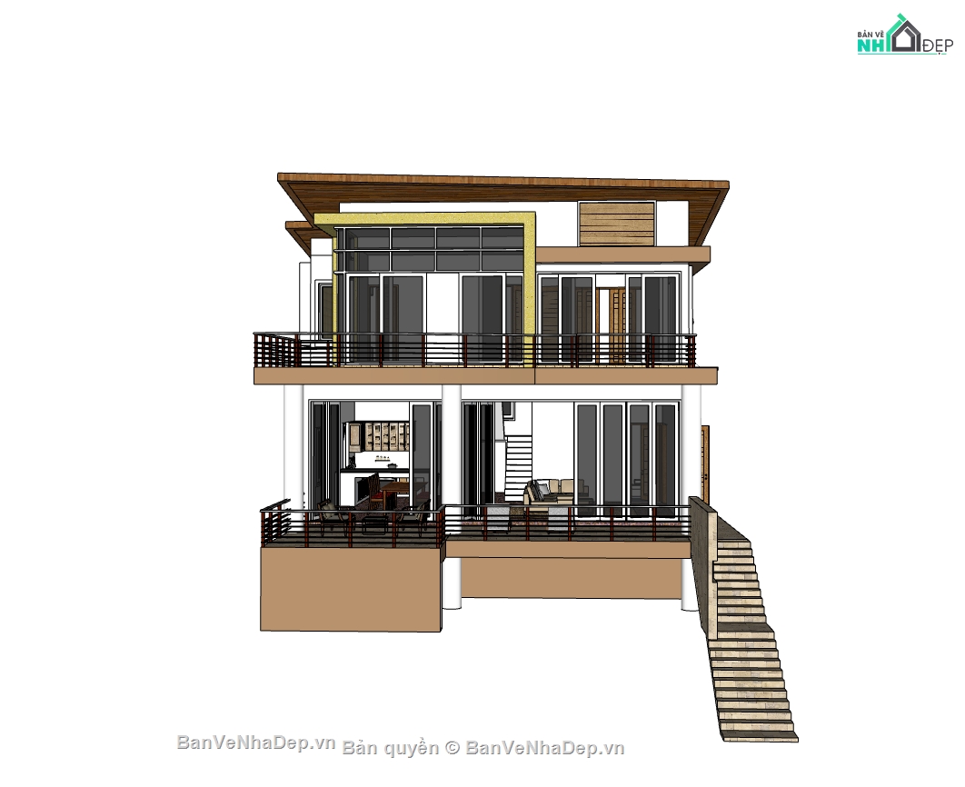 biệt thự 2 tầng,su biệt thự,sketchup biệt thự