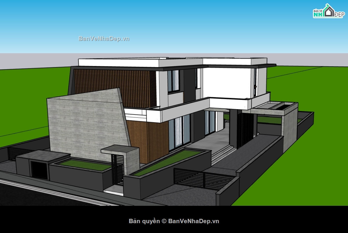 biệt thự 2 tầng,su biệt thự,sketchup biệt thự