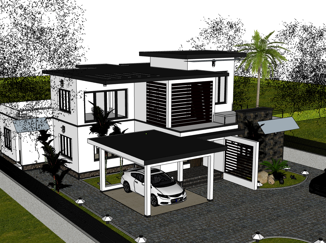 biệt thự 2 tầng,su biệt thự,sketchup biệt thự