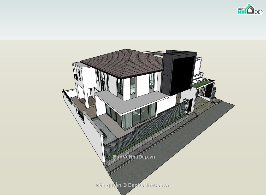 biệt thự 2 tầng,su biệt thự,sketchup biệt thự