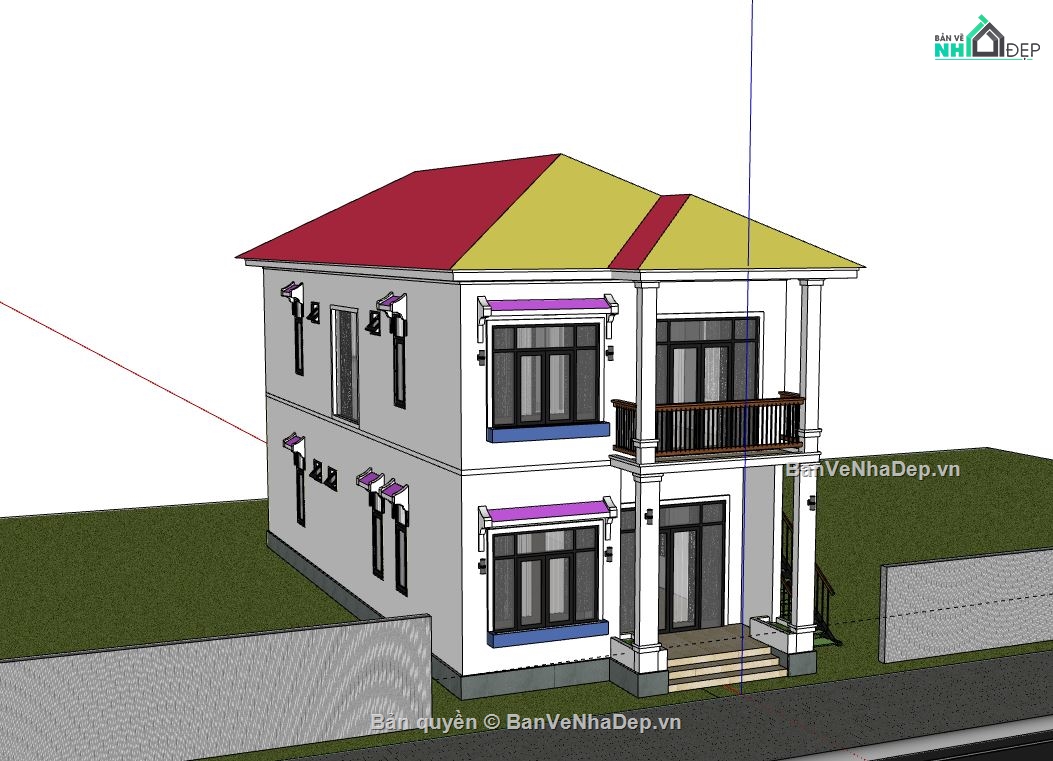 Biệt thự 2 tầng,model su biệt thự 2 tầng,file sketchup biệt thự 2 tầng