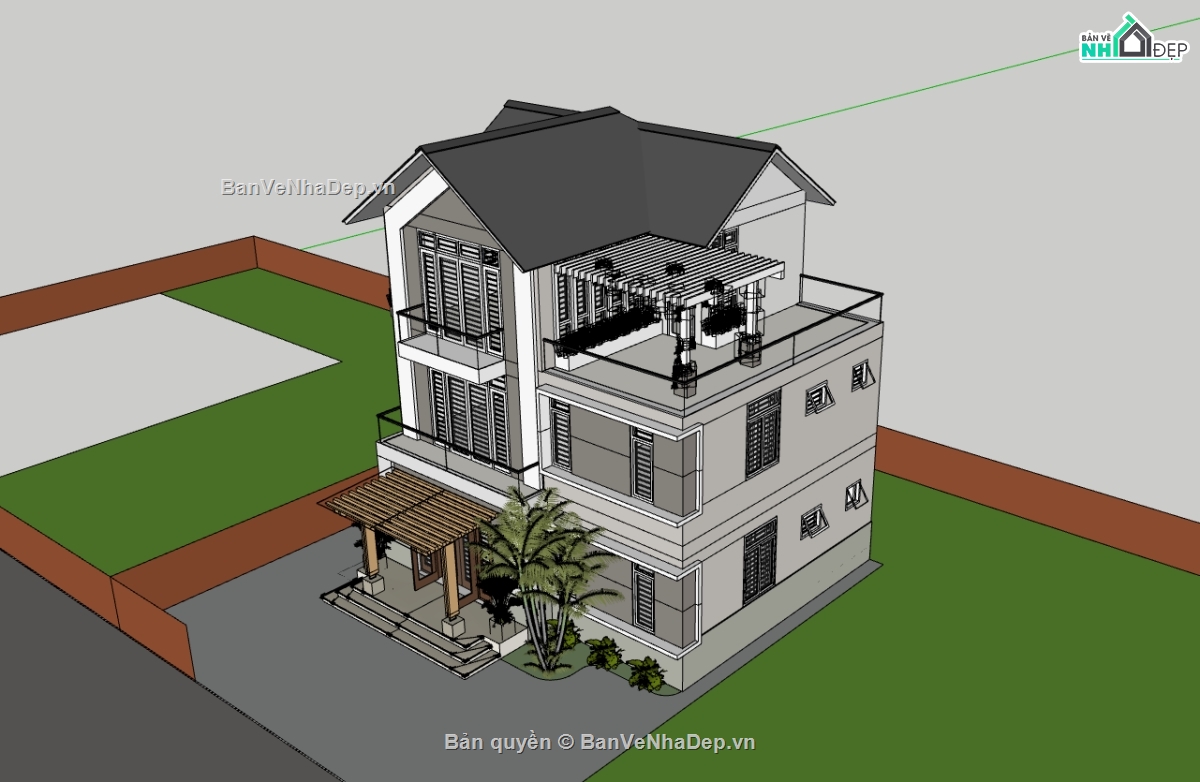 su biệt thự,sketchup biệt thự,biệt thự 2 tầng