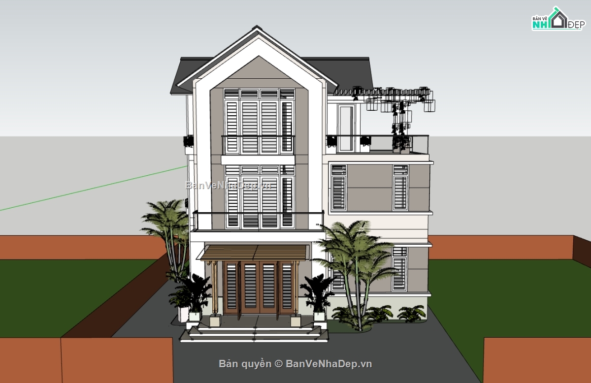 su biệt thự,sketchup biệt thự,biệt thự 2 tầng