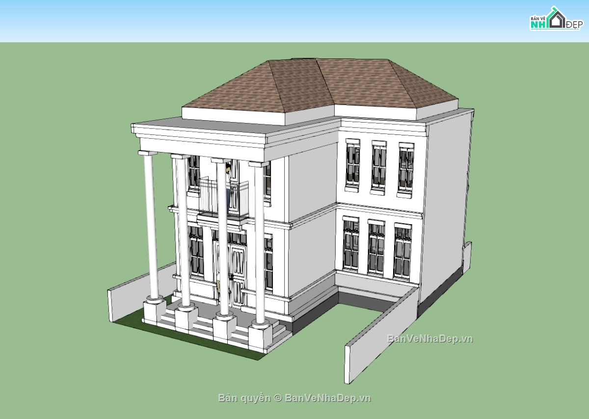 su biệt thự,sketchup biệt thự,su biệt thự 2 tầng