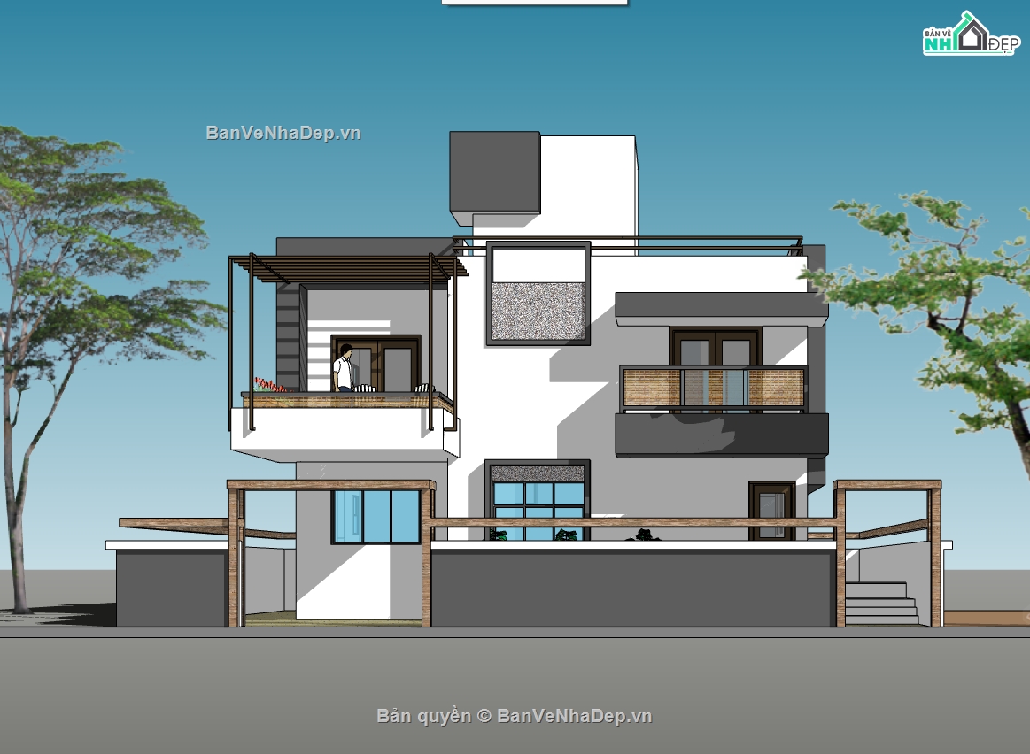 biệt thự 2 tầng,su biệt thự,sketchup biệt thự