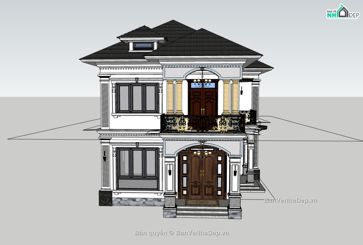 biệt thự 2 tầng,su biệt thự,sketchup biệt thự