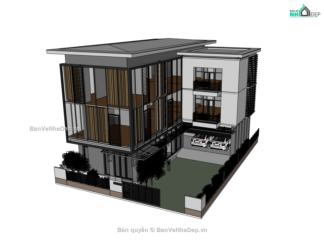 biệt thự 3 tầng,su biệt thự,sketchup biệt thự