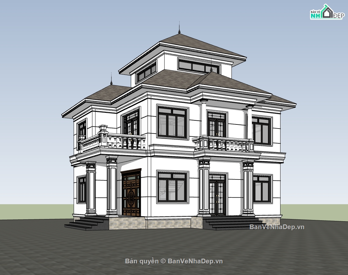 biệt thự 3 tầng,su biệt thự 3 tầng,sketchup biệt thự 3 tầng