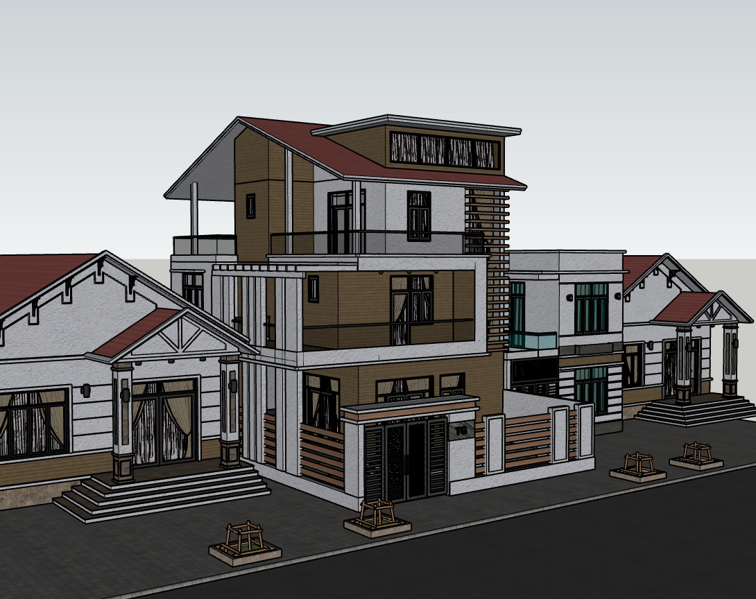 biệt thự 3 tầng,su biệt thự,sketchup biệt thự