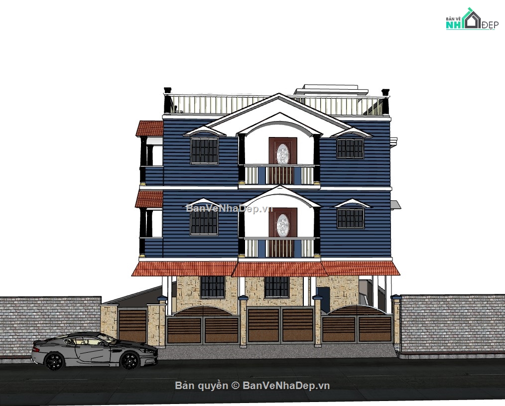 biệt thự 3 tầng,su biệt thự,sketchup biệt thự,su biệt thự 3 tầng