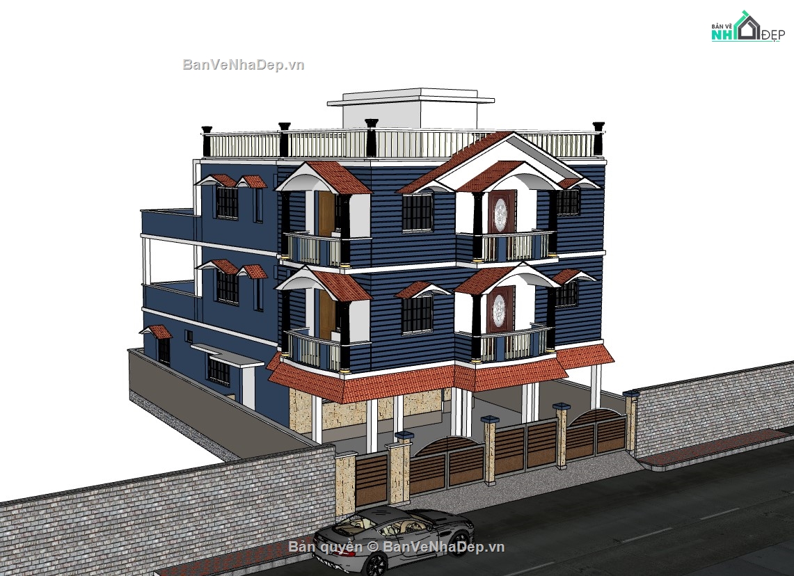 biệt thự 3 tầng,su biệt thự,sketchup biệt thự,su biệt thự 3 tầng