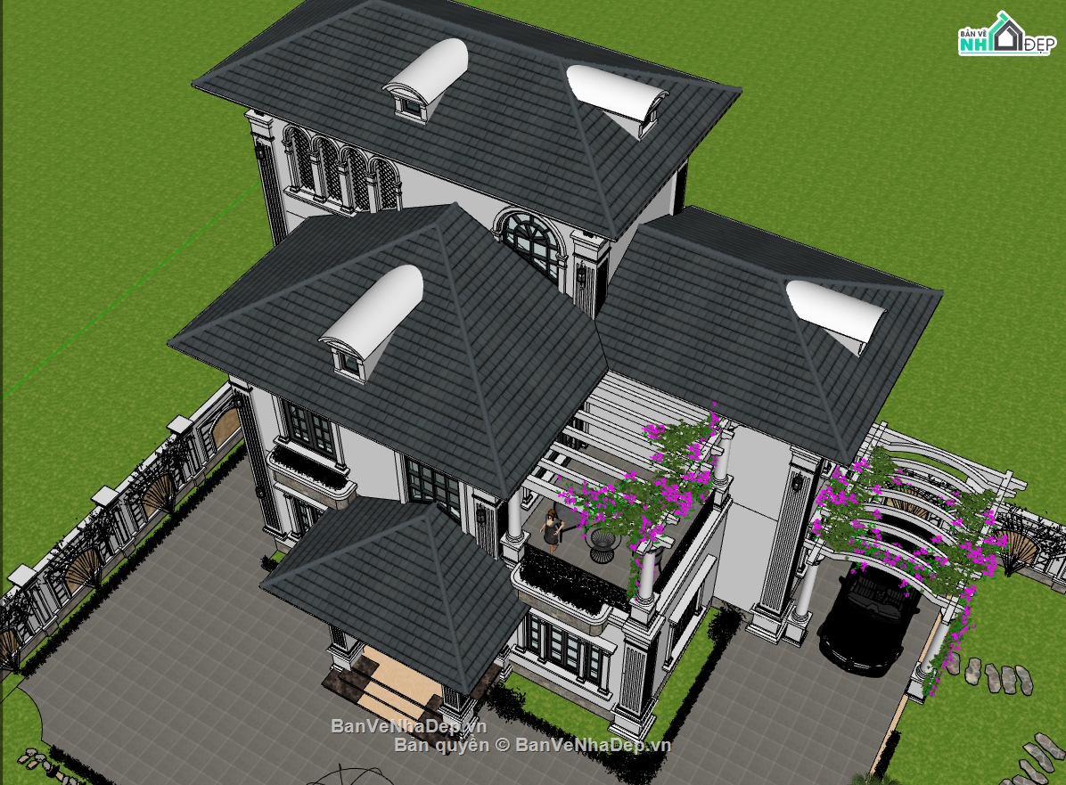 biệt thự 3 tầng,su biệt thự 3 tầng,sketchup biệt thự 3 tầng,biệt thự 3 tầng mái nhật