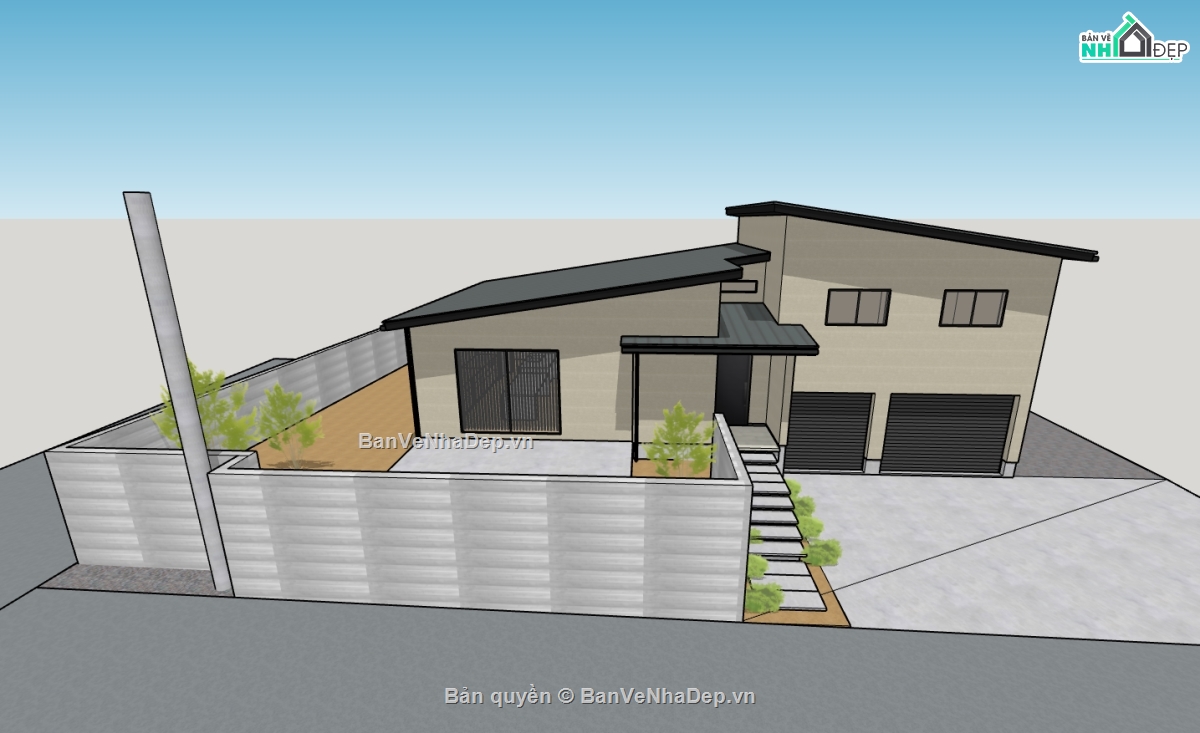 biệt thự 1 tầng,su biệt thự,sketchup biệt thự