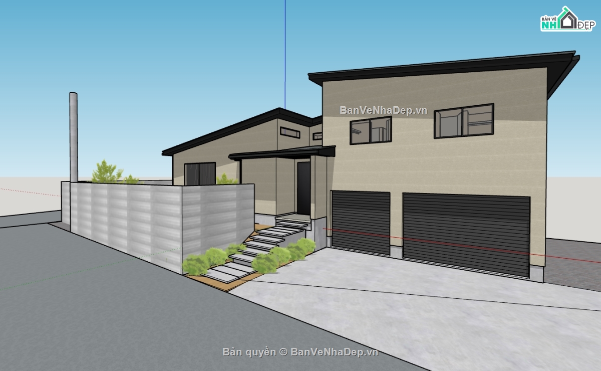 biệt thự 1 tầng,su biệt thự,sketchup biệt thự