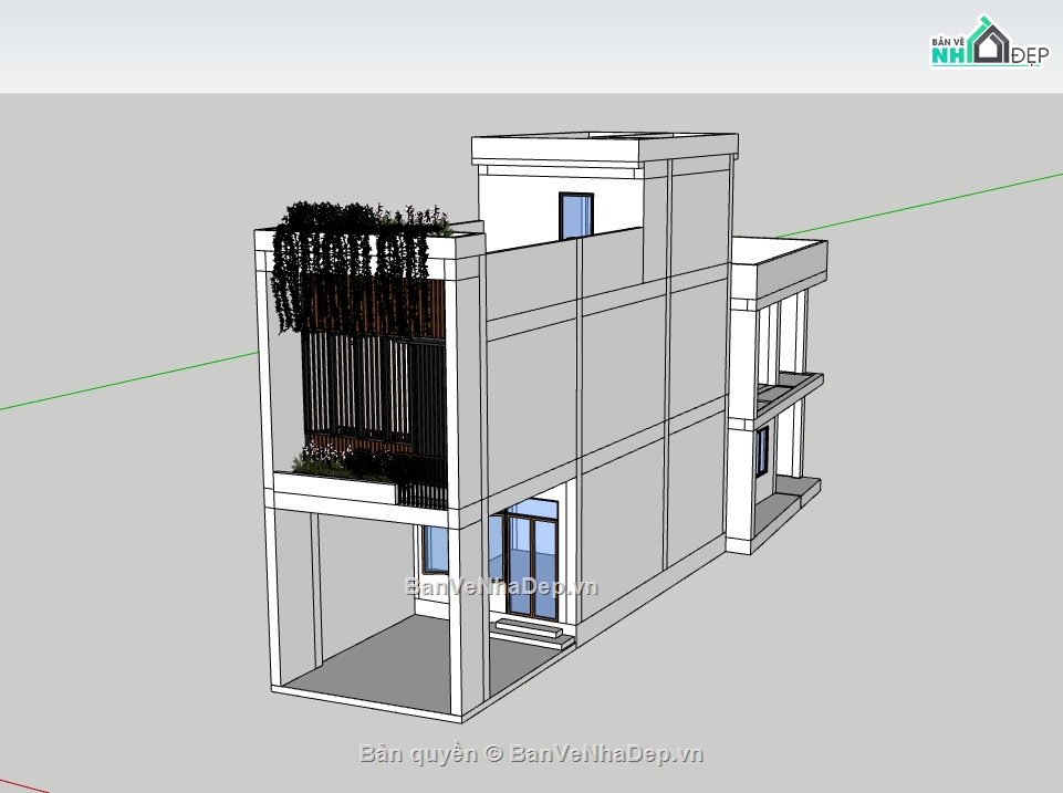 nhà phố 2 tầng,sketchup nhà phố 2 tầng,nhà phố