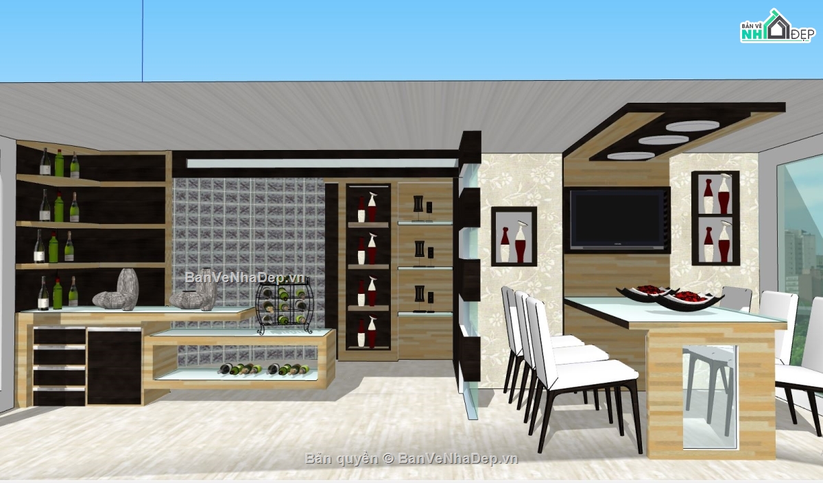 thiết kế phòng ăn,File sketchup phòng ăn,mẫu thiết kế phòng ăn,nội thất phòng ăn,su nội thất phòng ăn
