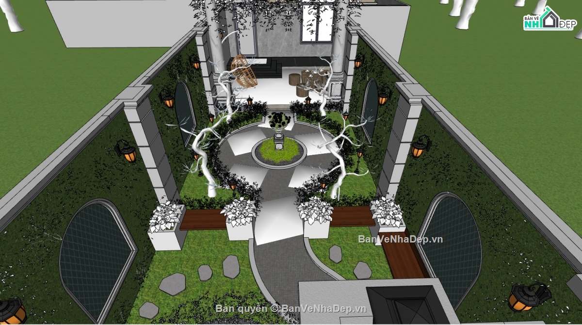 Model sân vườn,sketchup vườn,mẫu sân vườn đẹp,Model Sketchup sân vườn