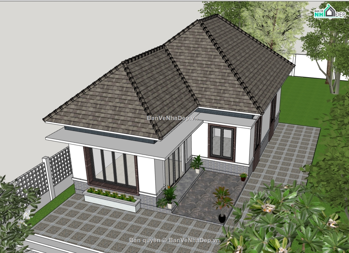 nhà 1 tầng,su nhà 1 tầng,sketchup nhà 1 tầng