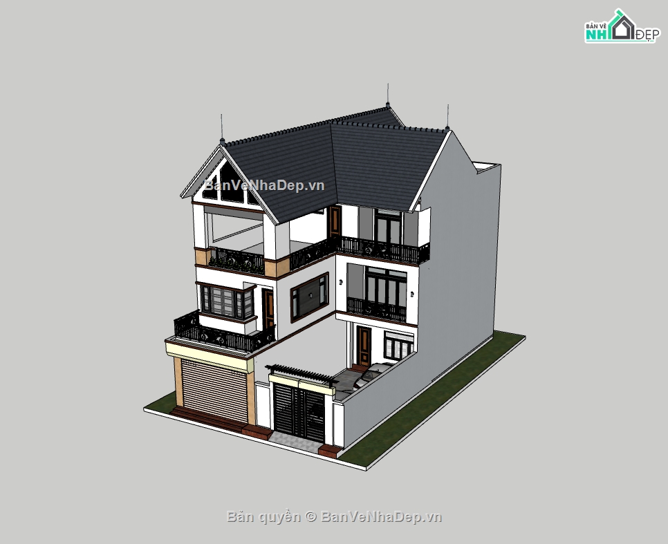 nhà 3 tầng,su nhà 3 tầng,sketchup nhà 3 tầng