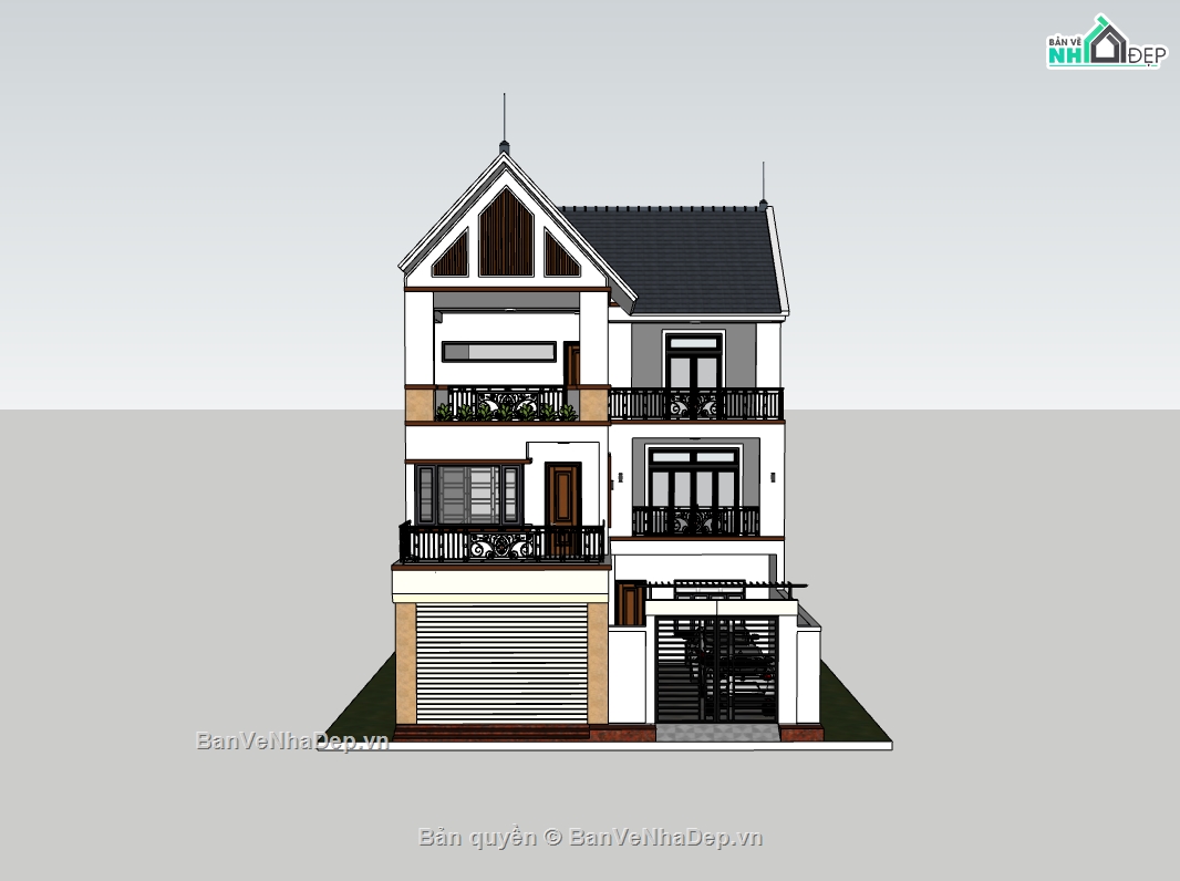 nhà 3 tầng,su nhà 3 tầng,sketchup nhà 3 tầng