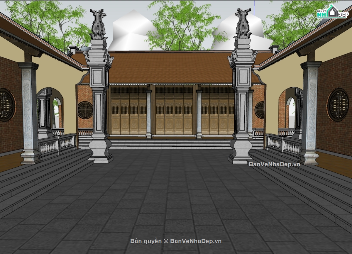 nhà ba gian,sketchup nhà ba gian,nhà ba gian sketchup