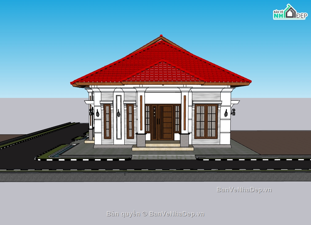 su biệt thự,sketchup biệt thự,biệt thự 1 tầng