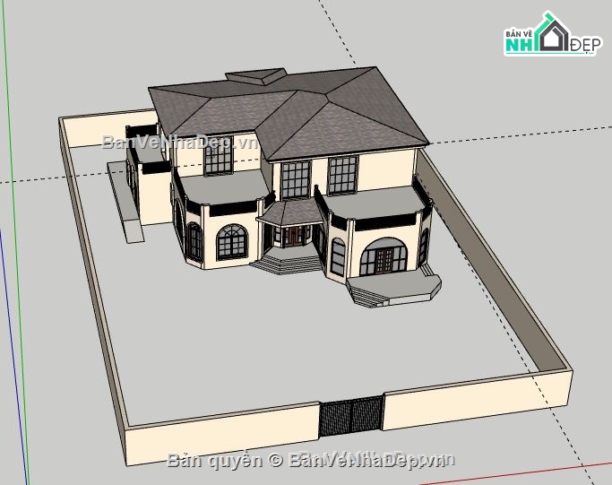 Biệt thự 2 tầng,model su biệt thự 2 tầng,sketchup biệt thự 2 tầng