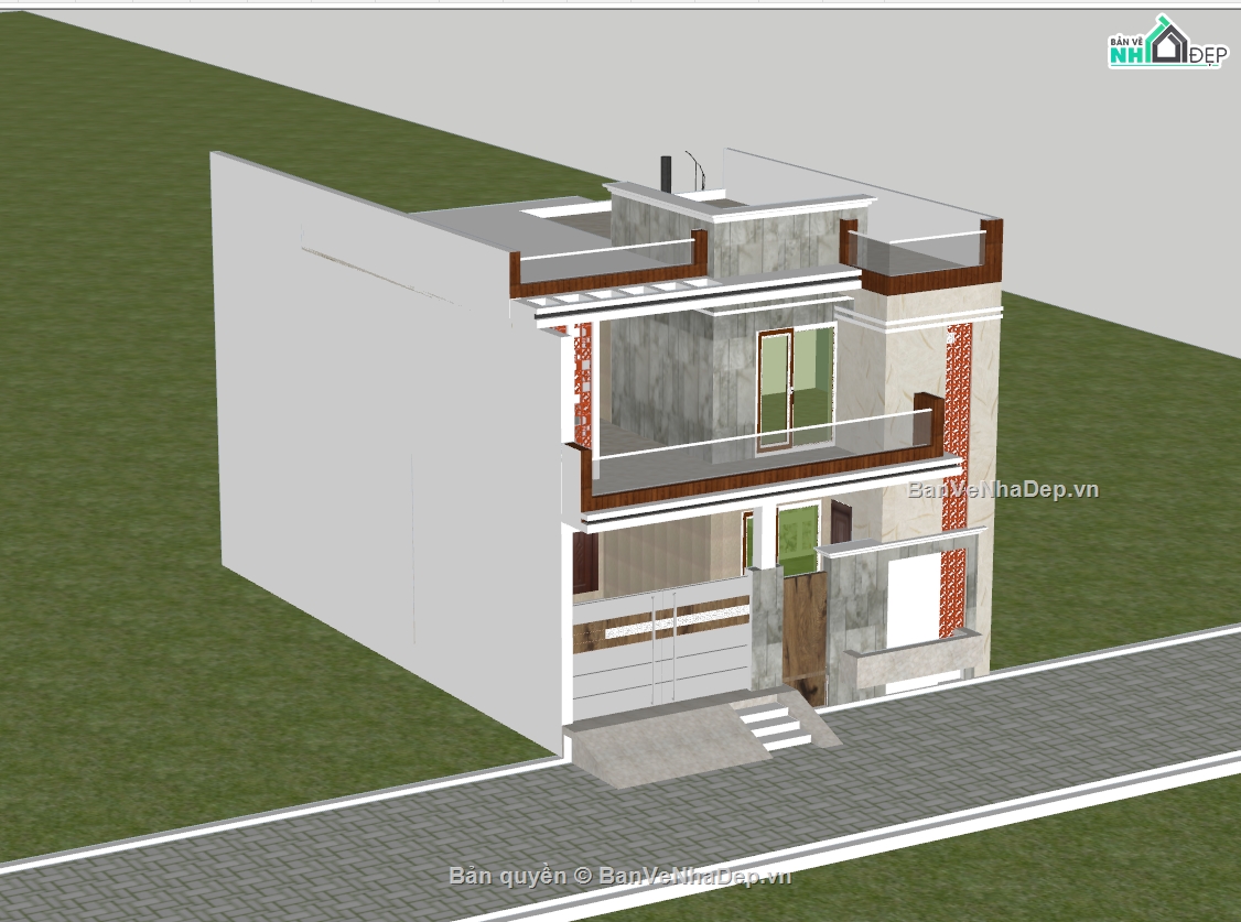 biệt thự 2 tầng,su biệt thự,sketchup biệt thự