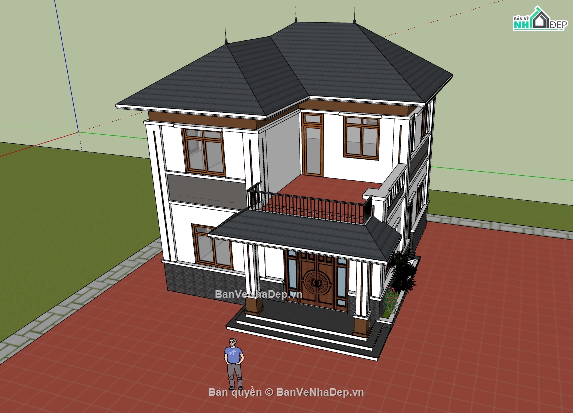 biệt thự 2 tầng,su biệt thự,sketchup biệt thự