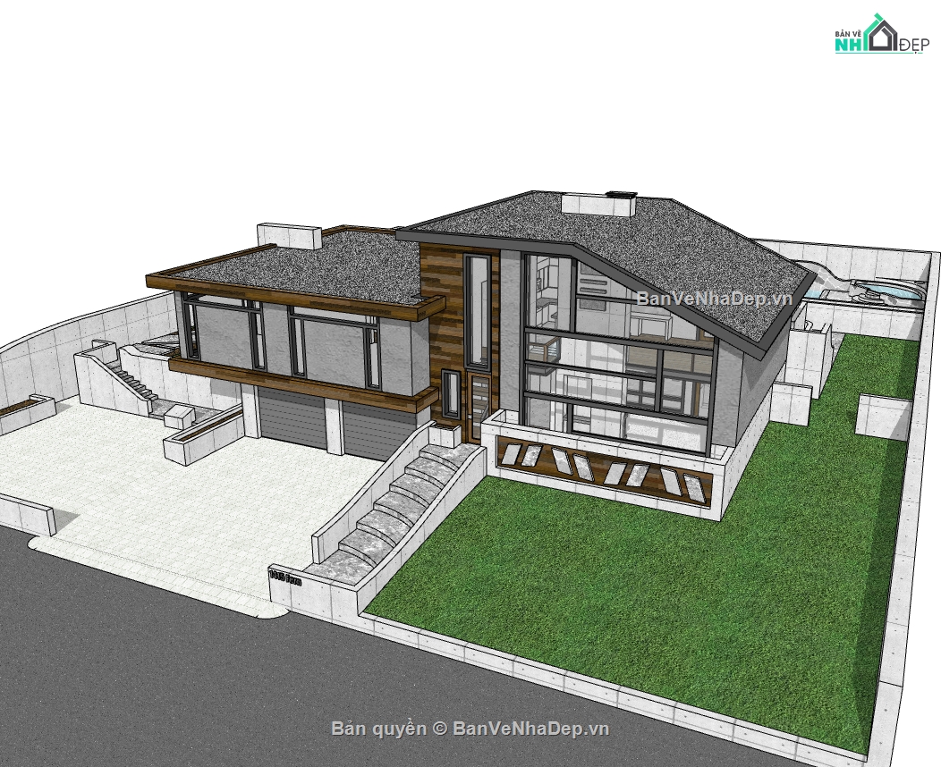 biệt thự 2 tầng,biệt thự hiện đại,sketchup biệt thự