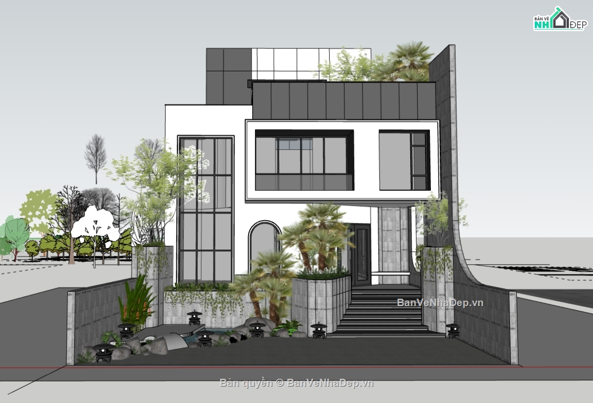 biệt thự 3 tầng,su biệt thự,sketchup biệt thự