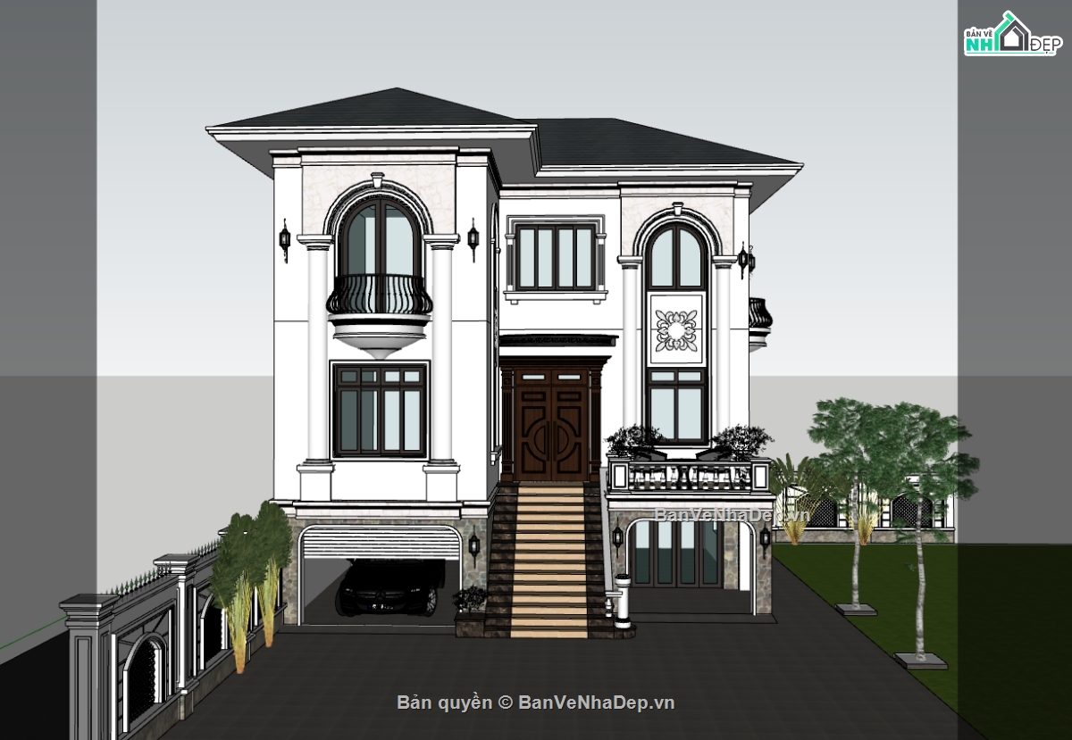 biệt thự 3 tầng,su biệt thự,sketchup biệt thự 3 tầng